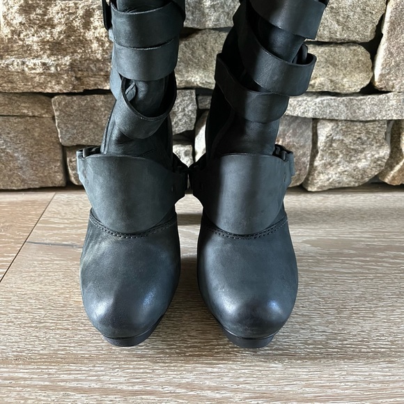 ALLSAINTS “Antigone” Dark Grey Nubuck Suede, Shearling Lined Knee High Boots - Picture 4 of 8